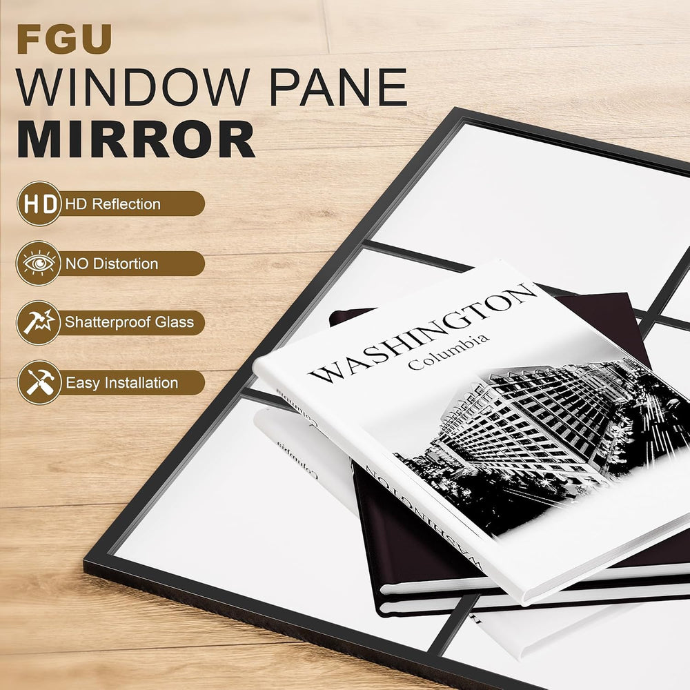 Window Pane Mirror for Wall Decor, 30" x 40" Decorative Mirror, Black