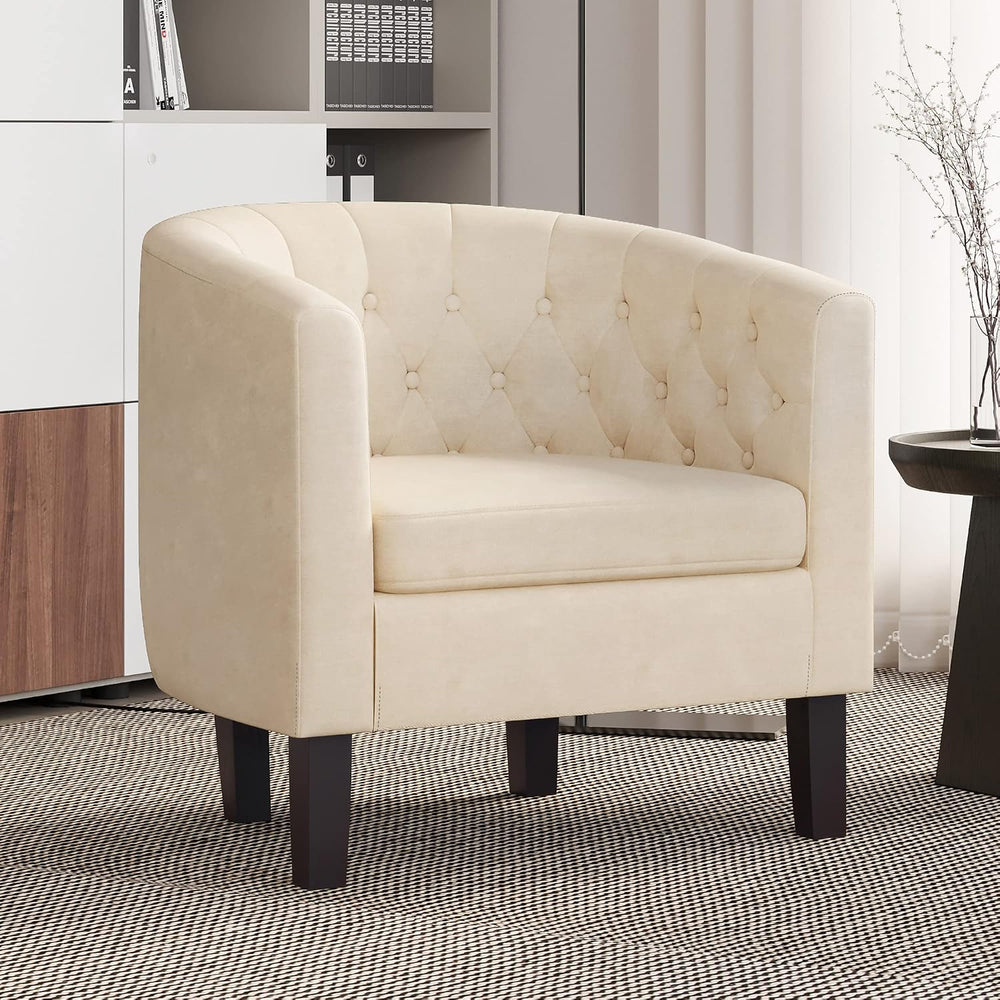 BELLEZE Accent Barrel Arm Chair, Modern Comfy Upholstered Tufted Club Chair w...