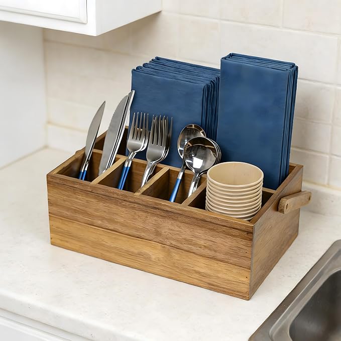 VaeFae Acacia Silverware Caddy