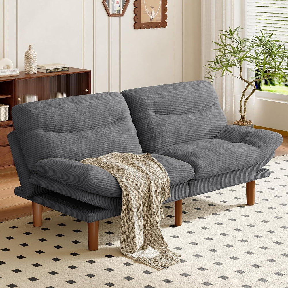 Amada Convertible Corduroy Futon Sofa Bed, 66 inch, Gray