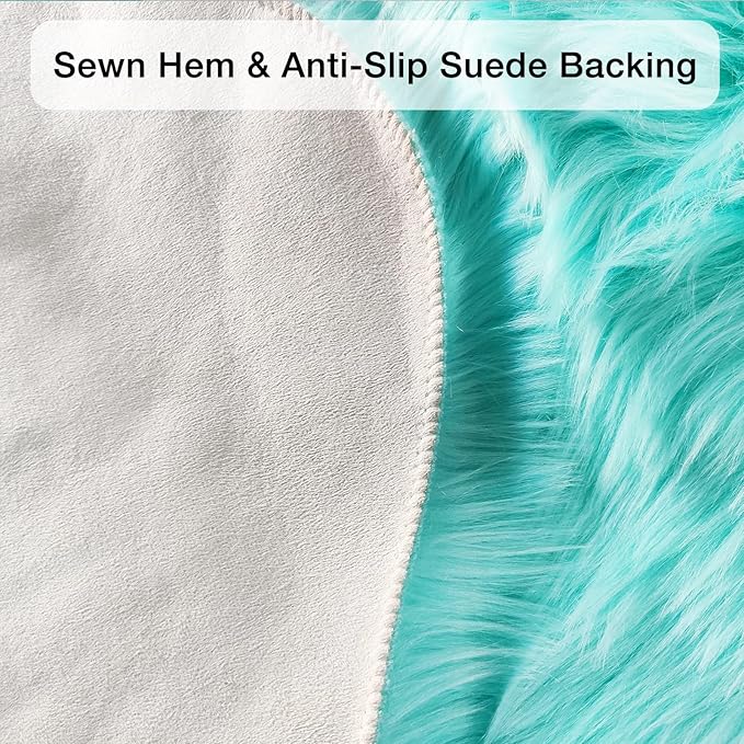 duduta Turquoise Blue Faux Sheepskin Runner Rugs 2x6 ft, Fluffy Shag Bedroom - Image 4