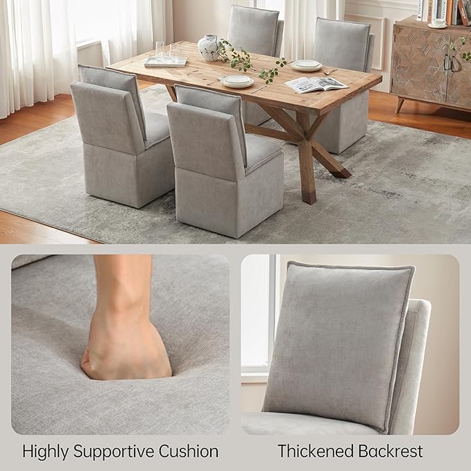VKNOW Upholstered Dining Chairs Set of 2, Modern Rolling Chairs with Storage ...