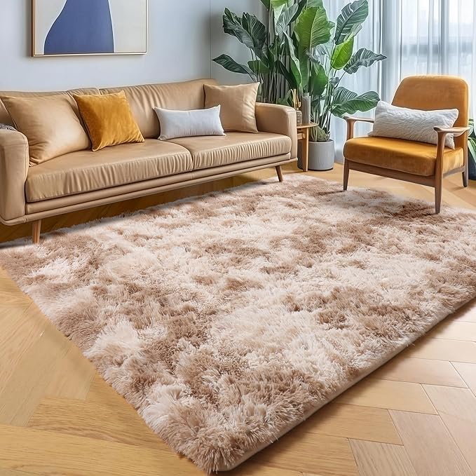 ONASAR Rugs for Living Room Bedroom, Tie-Dyed Beige 5x8 Fluffy Bedside Area Rug - Image 5