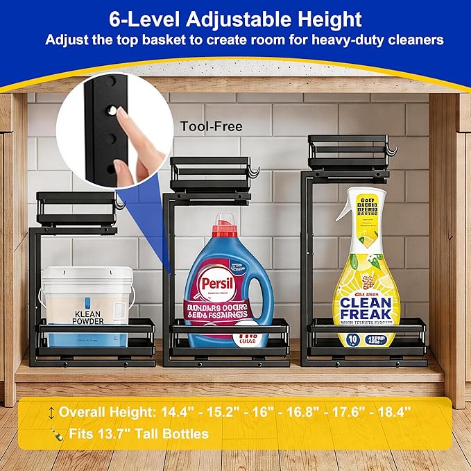 Under Sink Organizer, Dual-Rail Ball-Bearing, Under Kitchen Sink Organizer