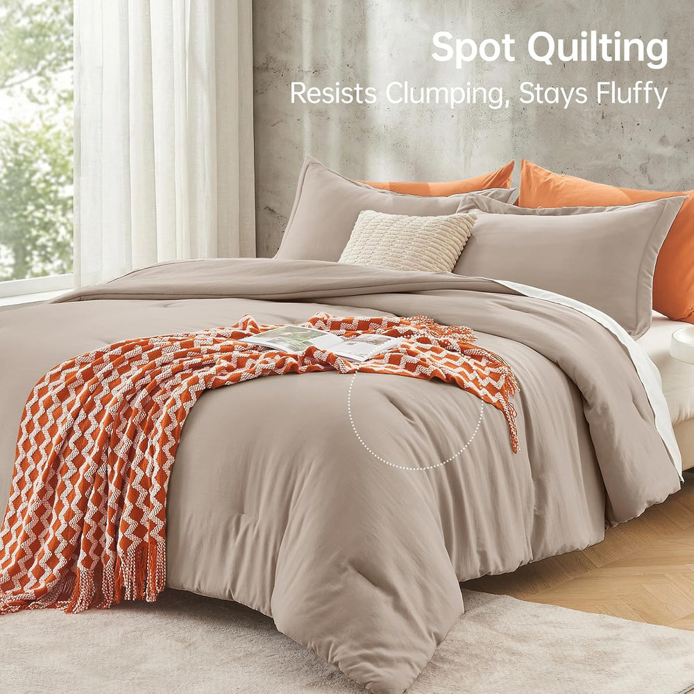 MUXHOMO Queen Comforter Set, 3-Piece All-Season Bedding, Dark Linen