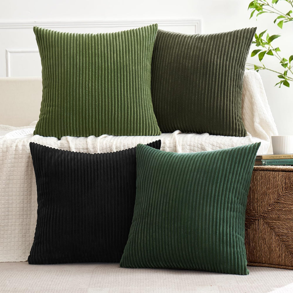 MIULEE Corduroy Decorative Christmas Pillow Covers Neutral Green 18x18