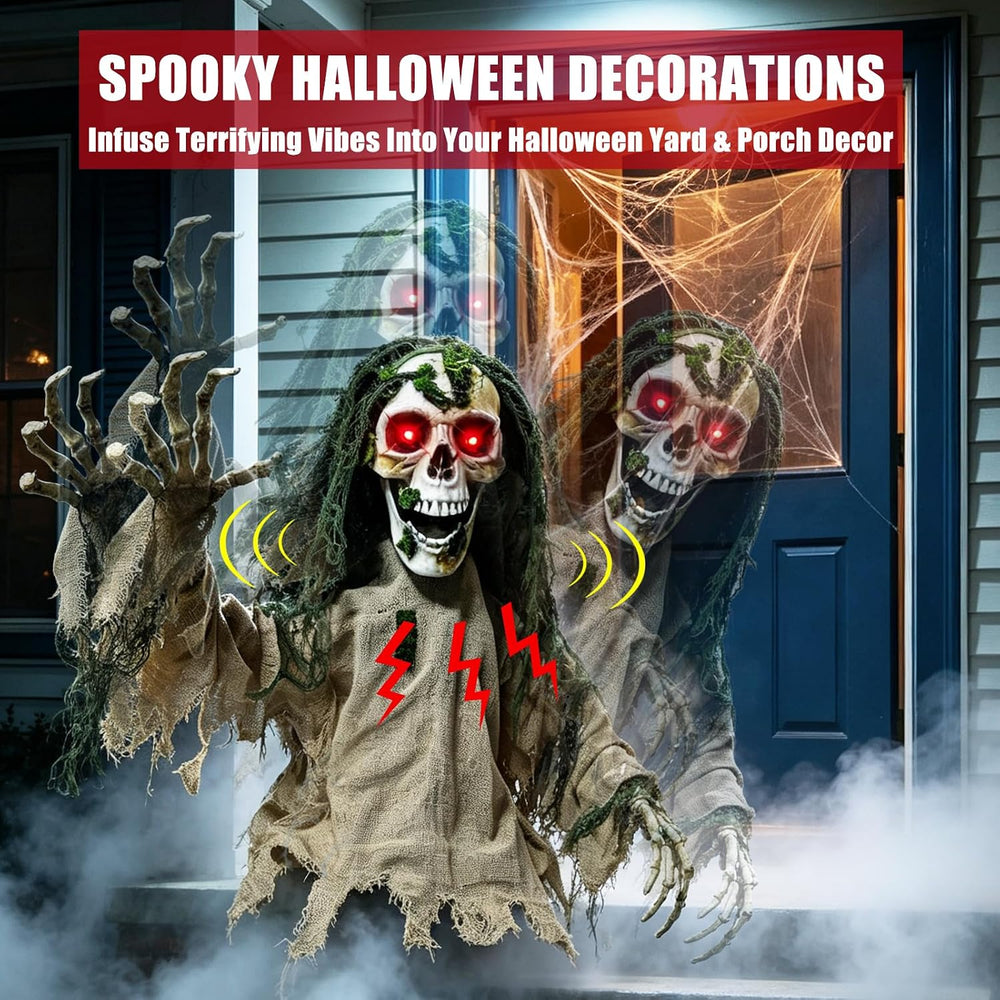 Halloween Animatronic Zombie Groundbreaker Outdoor Decor with Red Eyes