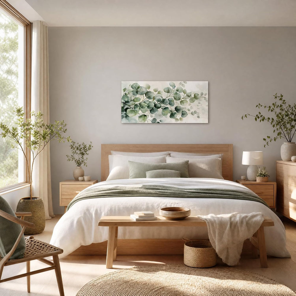 Soft Green Eucalyptus Leaves Canvas Wall Art Watercolor Botanical Plant Paint...