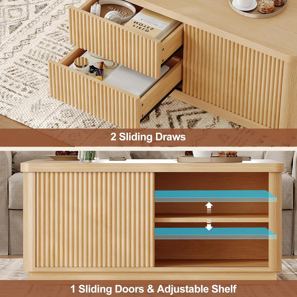 Itaar 39.4'' Lift Top Coffee Table with Storage, Fluted Coffee Tables...