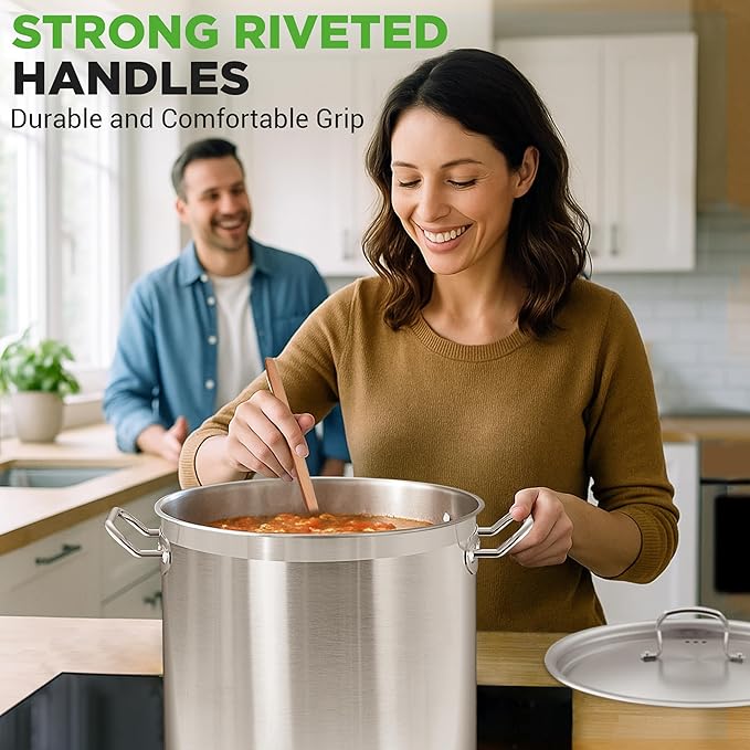 Stainless Steel Cookware Stockpot, 30 Quart Heavy Duty Induction Soup Pot