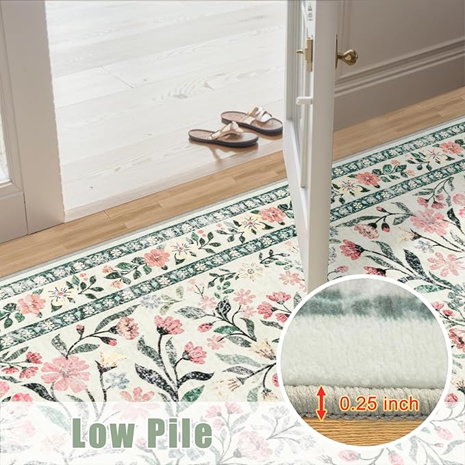 8x10 Area Rugs for Living Room: Floral Washable Rug Vintage Large Soft Boho - Image 8