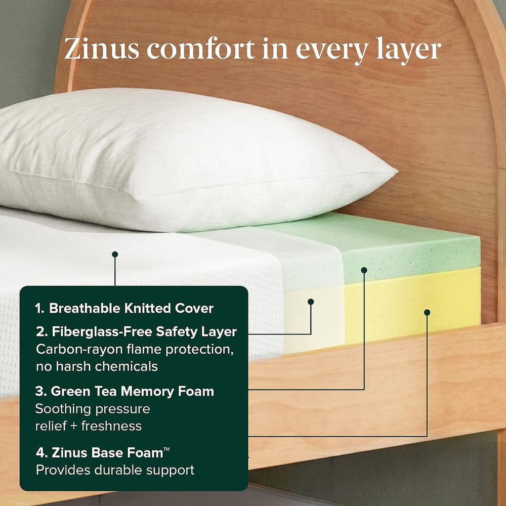 Zinus 6 Inch Twin Green Tea Memory Foam Mattress, Medium Firm Feel