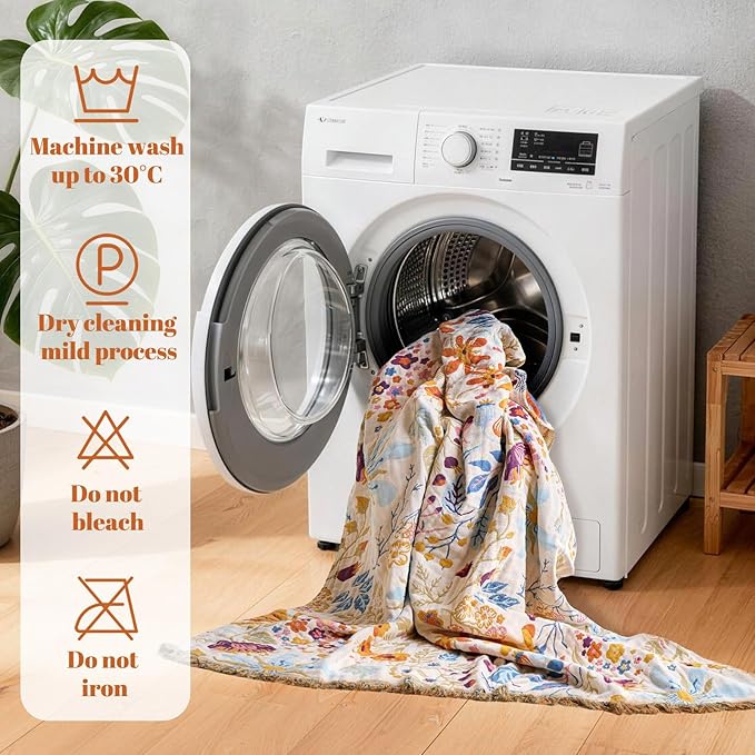 MSGKV Boho Throw Blanket for Couch 100% Cotton 50"x60" Floral Blanket Sofa - Image 8