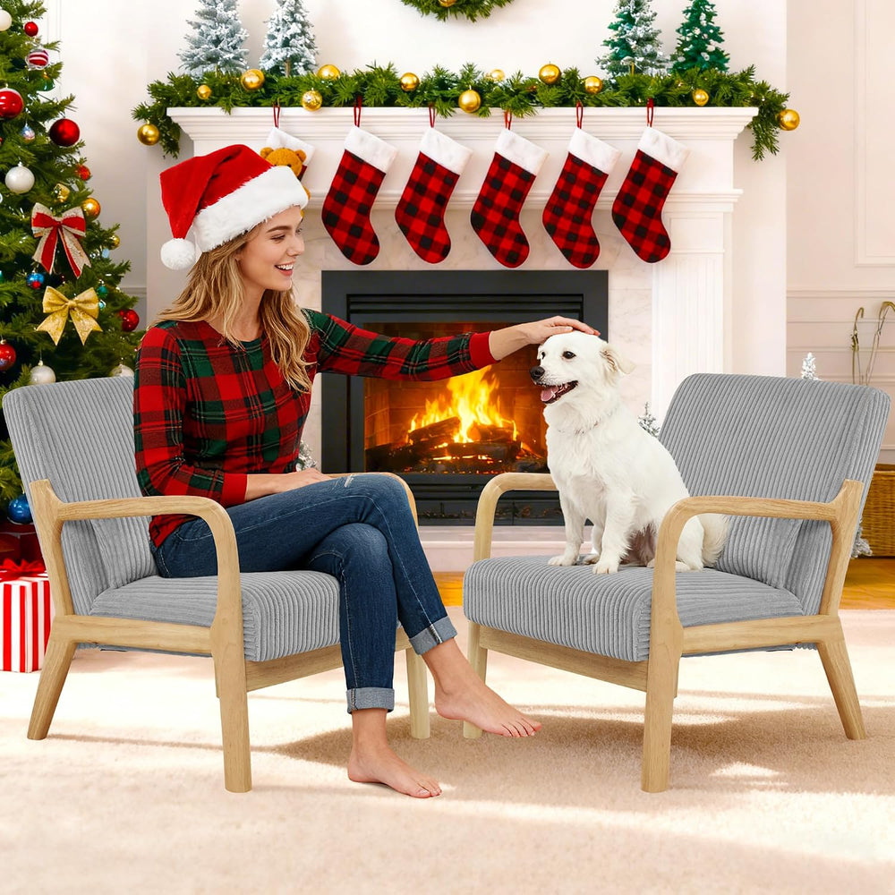 Youtanic Accent Chair Set of 2, Mid-Century Modern Armchair with Waist Cushio...