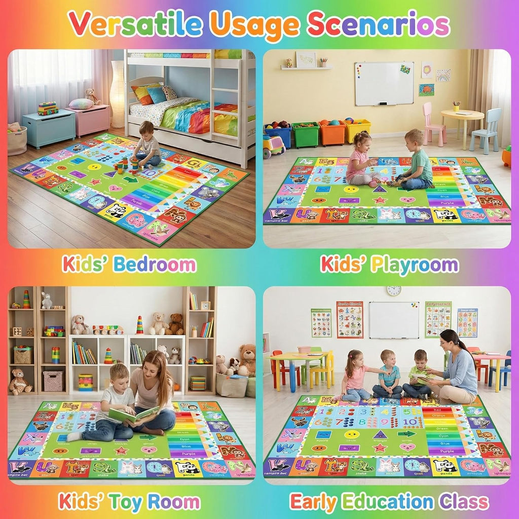 ABC Alphabet Rug for Kids Bedroom - 2.5x4 Feet Educational Numbers & Animals Play Mat, Learning Carpet for Boys and Girls Early Education