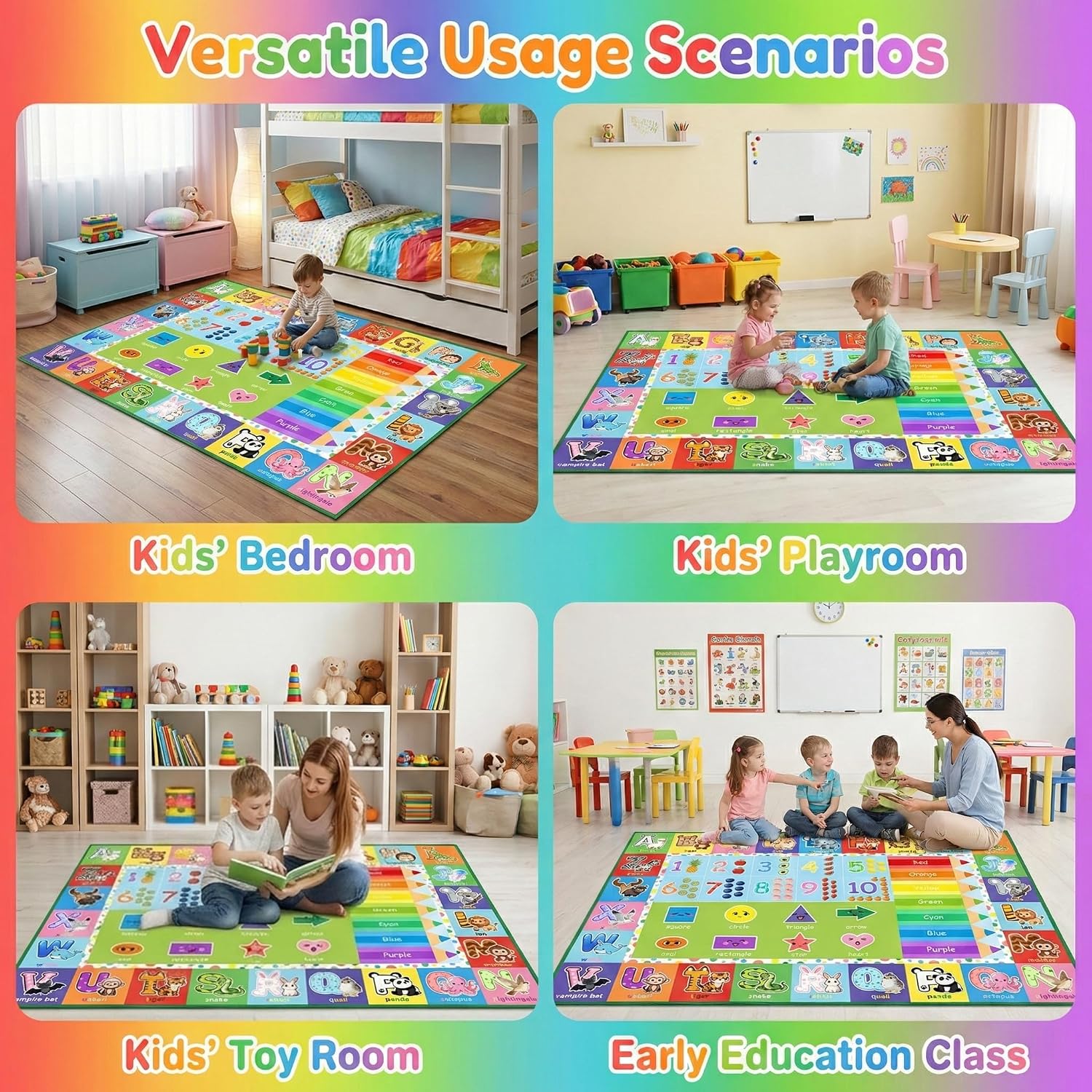 ABC Alphabet Rug for Kids Bedroom - 2.5x4 Feet Educational Numbers & Animals Play Mat, Learning Carpet for Boys and Girls Early Education