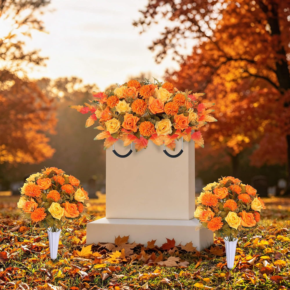 Lodou 3 Piece Cemetery Flowers Set – Large Headstone Floral Saddle Artificial...