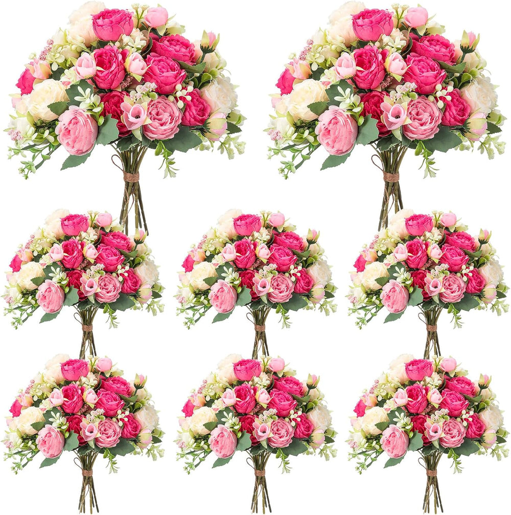 Geosar 8 Bundles Artificial Peonies Flowers,Bright Color