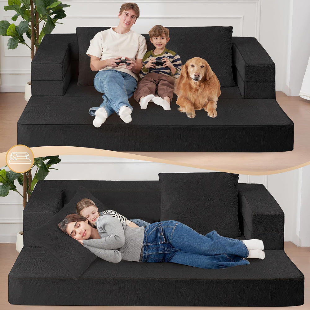 Futon Sofa Bed with Pillow, 3-in-1 Sleeper Sofa Bed with Removable Cover