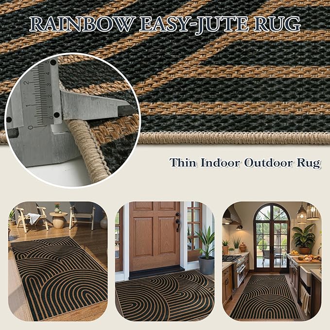 Lahome Enfys Modern Rainbow Easy Jute Patio Rug, 3x5 Washable Rugs - Image 5