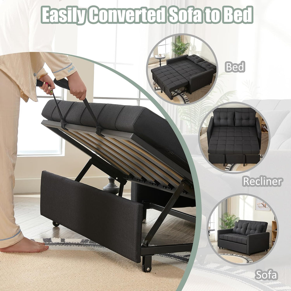 GOSUHI 52" 3-in-1 Convertible Sleeper Sofa Bed, Linen, Black