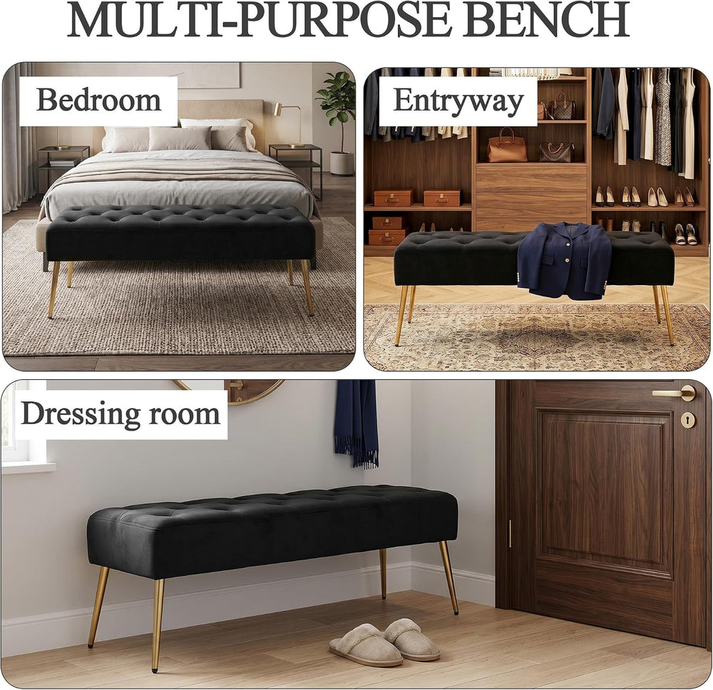DUHOME Button-Tufted Ottoman Bench, Upholstered Bedroom Benches Velvet Footre...