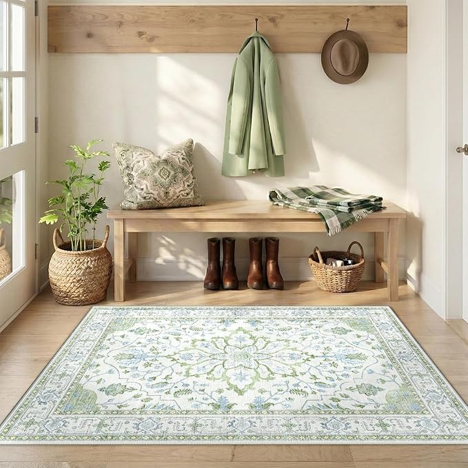 RELEANY Area Rugs 3'x5' Washable Non-Slip, Floral Vintage Distress Print