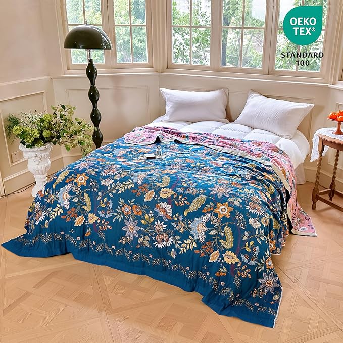 MSGKV Boho Throw Blanket for Bed 60"x80" 100% Cotton Twin Floral Blanket Spring - Image 6