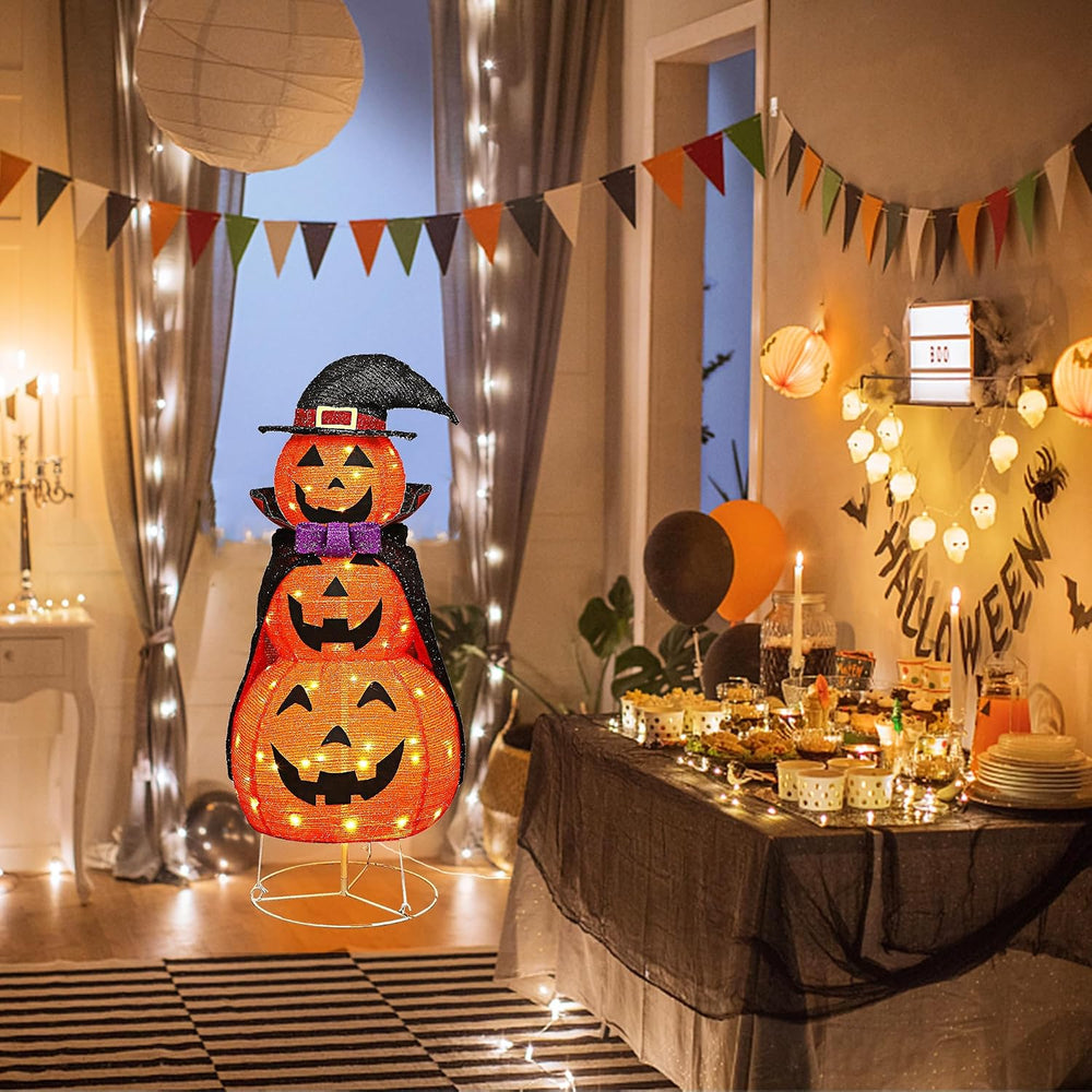 Lulu Home 3.5FT Light Up Halloween Decoration, Collapsible Stacked Pumpkins