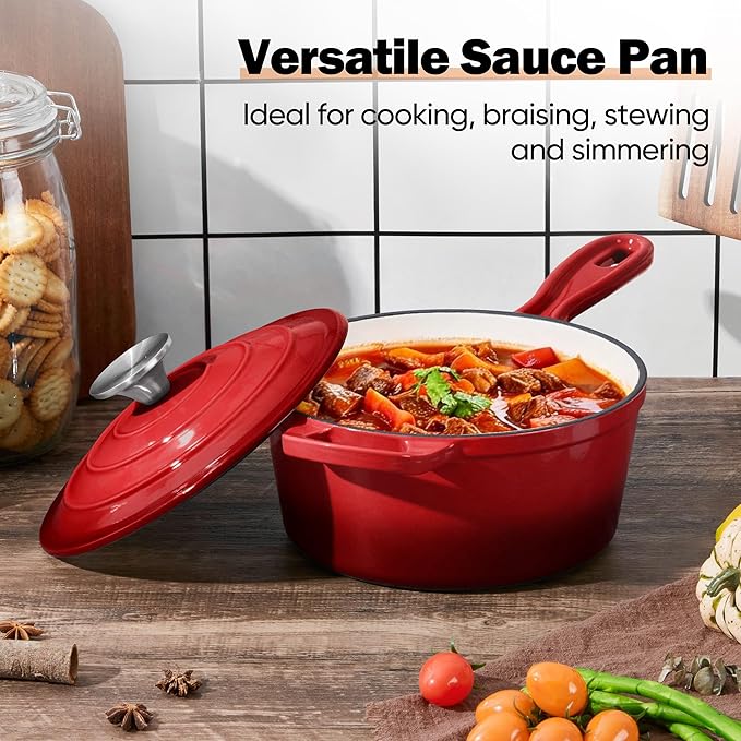 Homikit 3 Quart Saucepan with Lid, Enameled Cast Iron Sauce Pan, Enamel Cast - Image 6