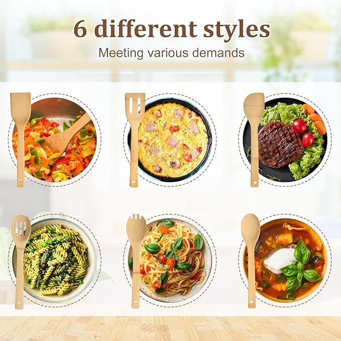 HANSGO Bamboo Kitchen Utensils Set – 6-Piece Wooden Cooking Set - Image 2