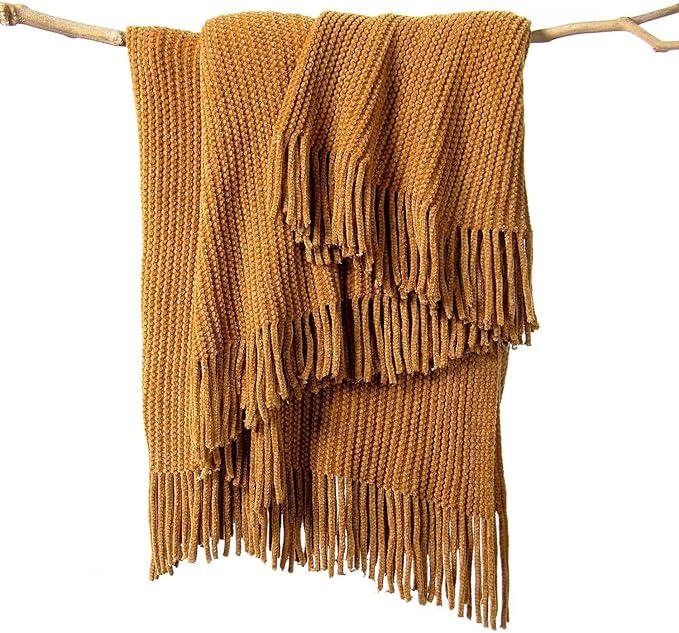 lifein Throw Blanket for Couch, Soft Boho Decor Bed Throw, Cozy Brown Knitted by lifein