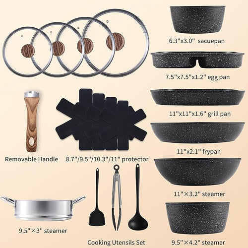 17 Pcs Pots and Pans Set, Nonstick & Non-Toxic Healthy Pots and Pans, - Image 2