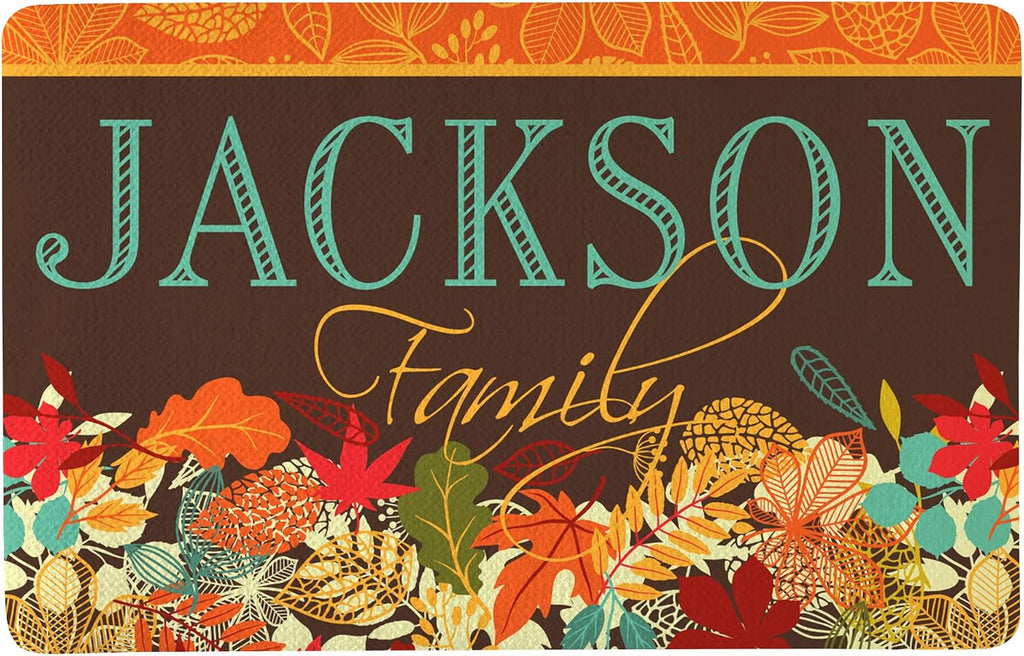 Let's Make Memories Personalized Doormat - Welcome Mat - Kitchen, Entrance Hall, Kids Room - Halloween Decor - Fall Foliage Design - 17x27 - with Optional Holder
