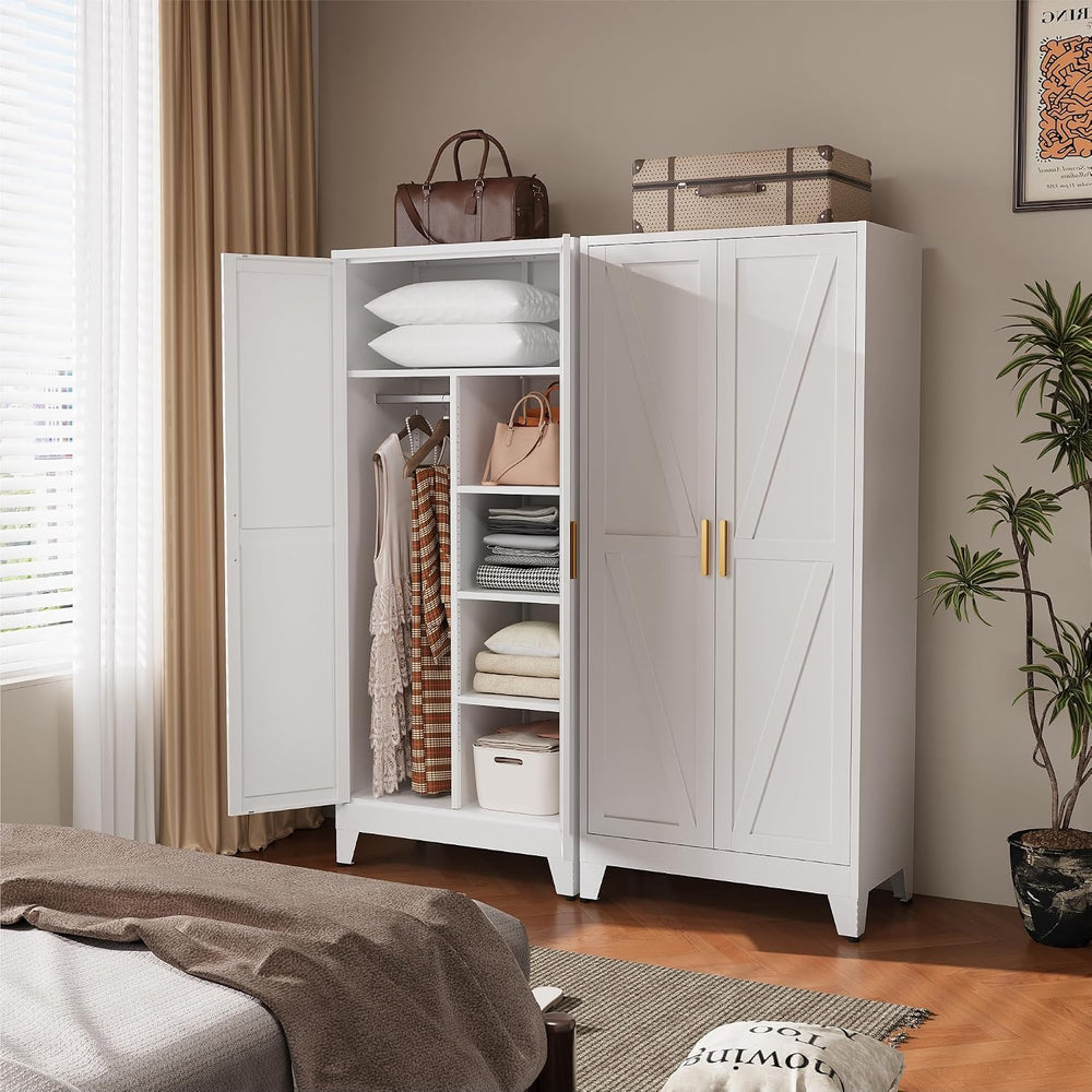 COFaR 71" Metal Wardrobe Closet with Adjustable Shelves & Hanging Ro...