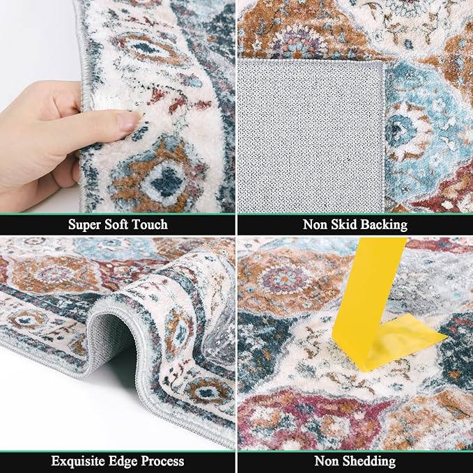 HEBE Hallway Runner Rug 2'8"x8' Washable Vintage Distressed Area Rugs Non Slip - Image 5