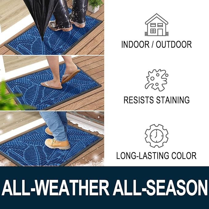 Colorxy Waterproof Doormat, Sturdy Natural Rubber Front Door Mats, Non Slip Low - Image 4