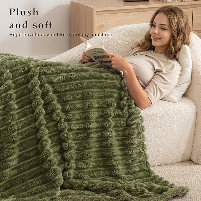 Exclusivo Mezcla King Size Flannel Fleece Blanket, Super Soft Striped Jacquard - Image 2
