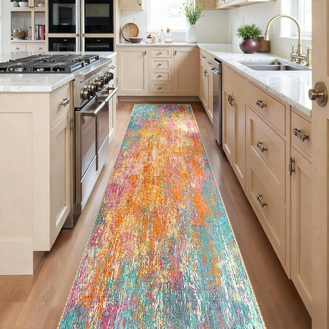 Washable Area Rugs 2'x8' Non-Slip Modern Abstract Soft - Image 2
