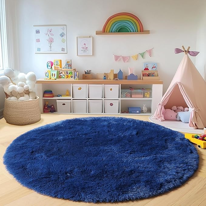 ONASAR Navy Blue Round Area Rugs 5ft, Soft Bedroom Circle Rug Floor Mat - Image 5