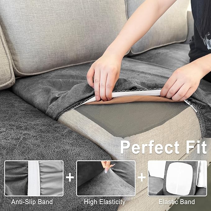 Leather Look Couch Cushion Covers Sofa Seat Slipcovers Sets Couches Furniture - Image 4