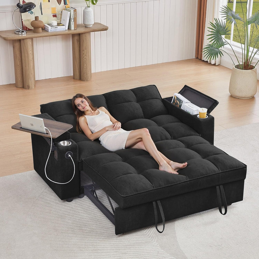 hansones 66" Multi-Functional Pull-Out Sofa Bed with Hidden Side Table, ...