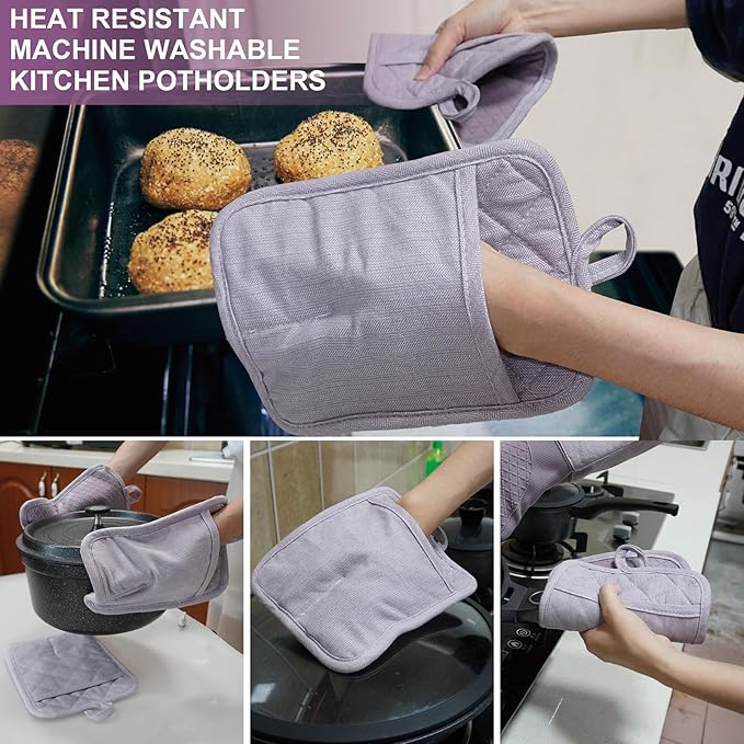 Pot Holders Yarn-Dyed Set of 3 Non Slip Silicone Kitchen Lines Heat Resistant - Image 6