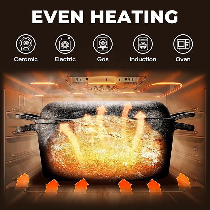 Oval Dutch Oven for Bread Baking, Pre-seasoned Cast Iron Bread Pans for