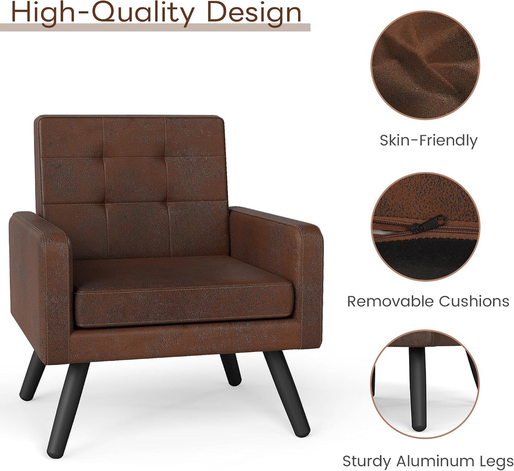 Accent Chair for Living Room, Cozy Faux Leather Armchair, Bronze