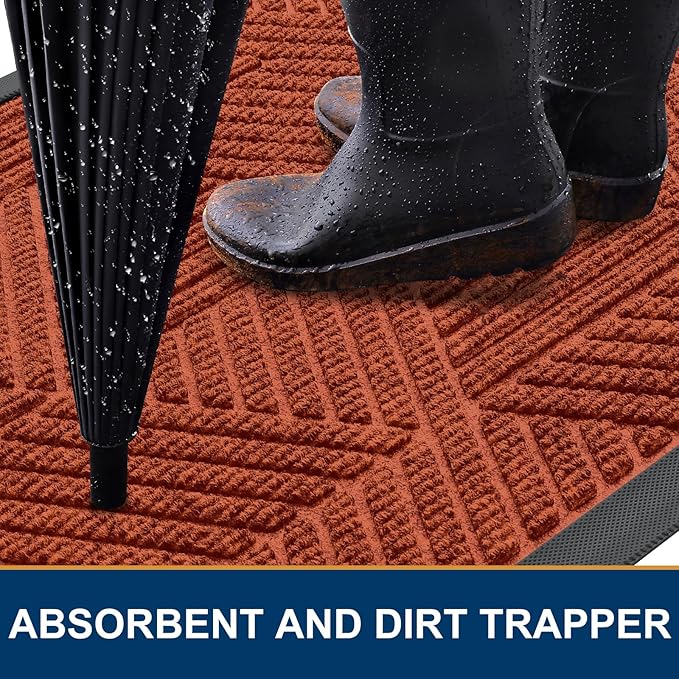 Smiry Front Door Mat Outside Entrance, Heavy Duty Sturdy Natural Rubber Doormat - Image 3