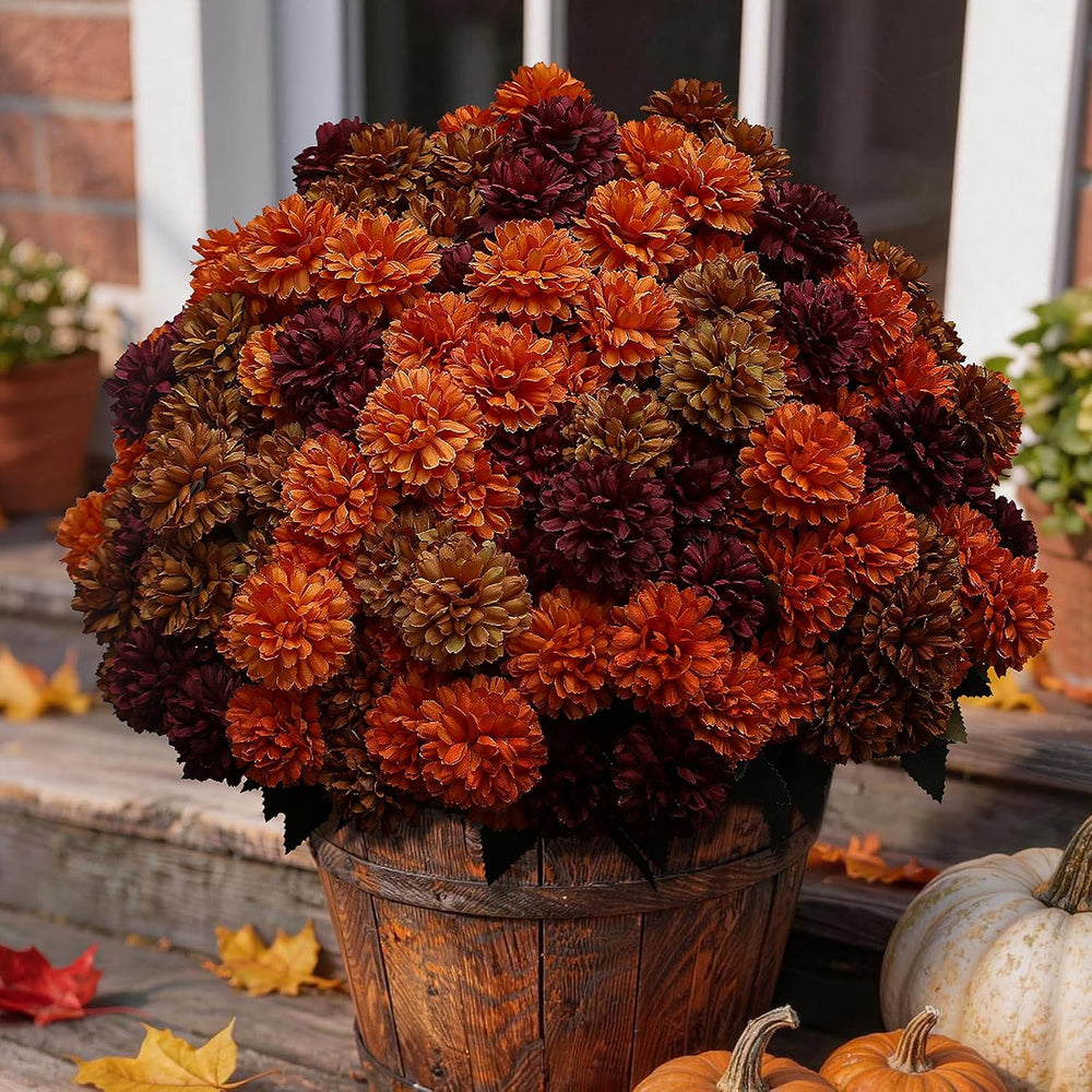 12 Bundles Artificial Fall Mums Outdoor Flowers, UV Resistant Faux Autumn Dai...