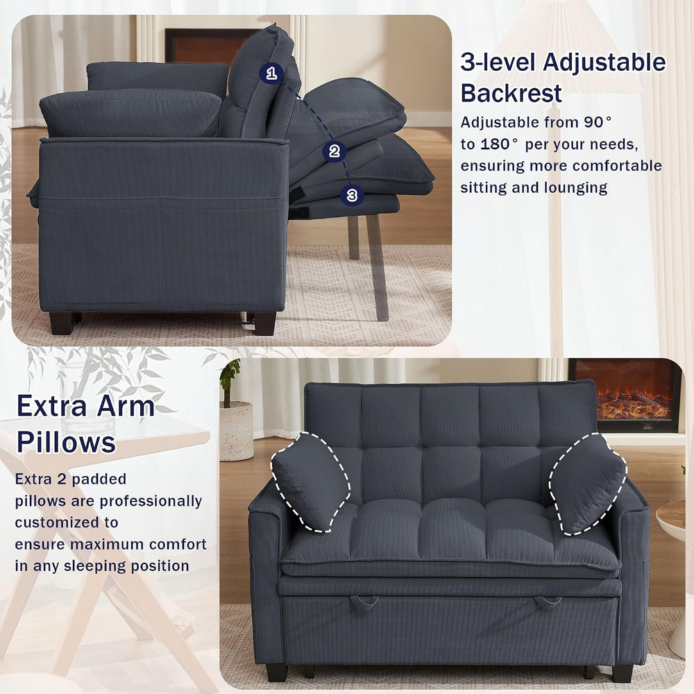 Sleeper Sofa with Pull Out Couch Bed, 48.43" Convertible Pull-Out Sofa B...
