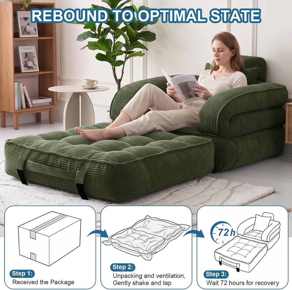 Folding Sofa Bed, 3-in-1 Convertible Sleeper Chair Bed with Pillow