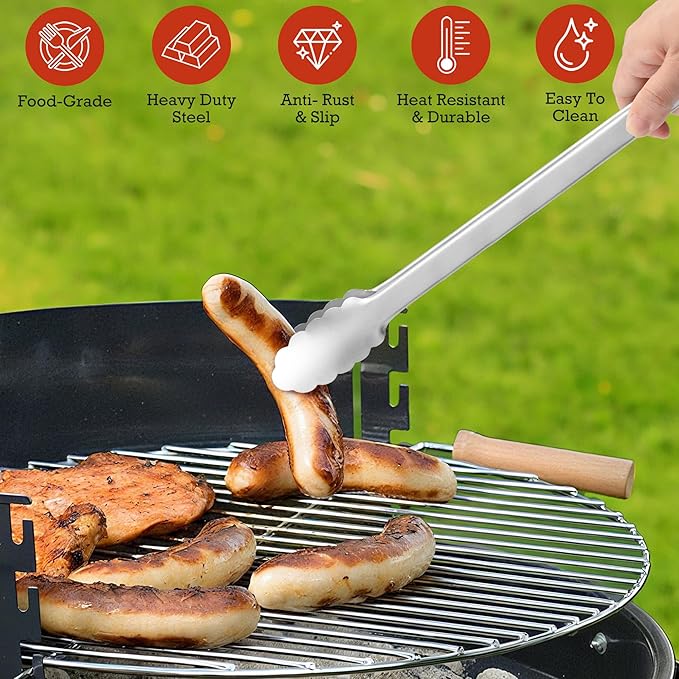 Grill Tongs - 12 Inch & 17 Inch Extra Long BBQ Tongs, Heat Resistant Stainless - Image 4